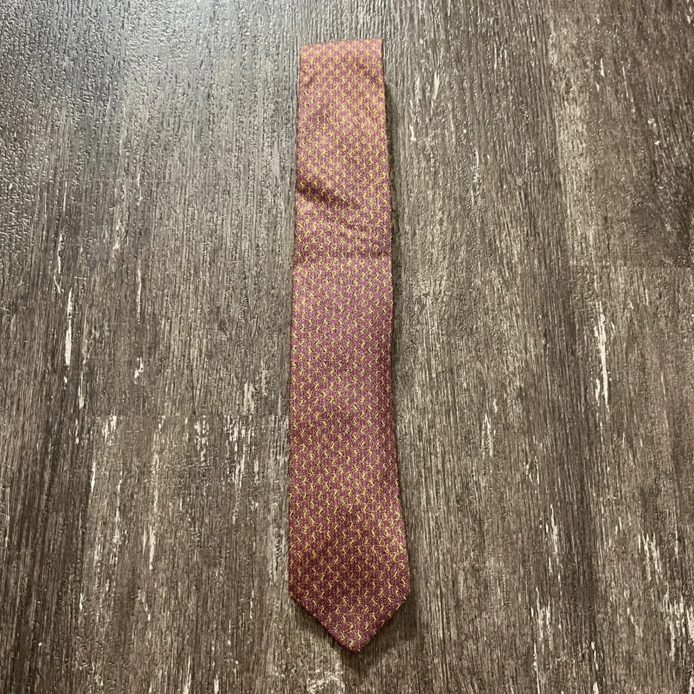 Vintage Pierre Cardin Burgundy Gold Geometric Pattern Silk Necktie Men's Fashion
